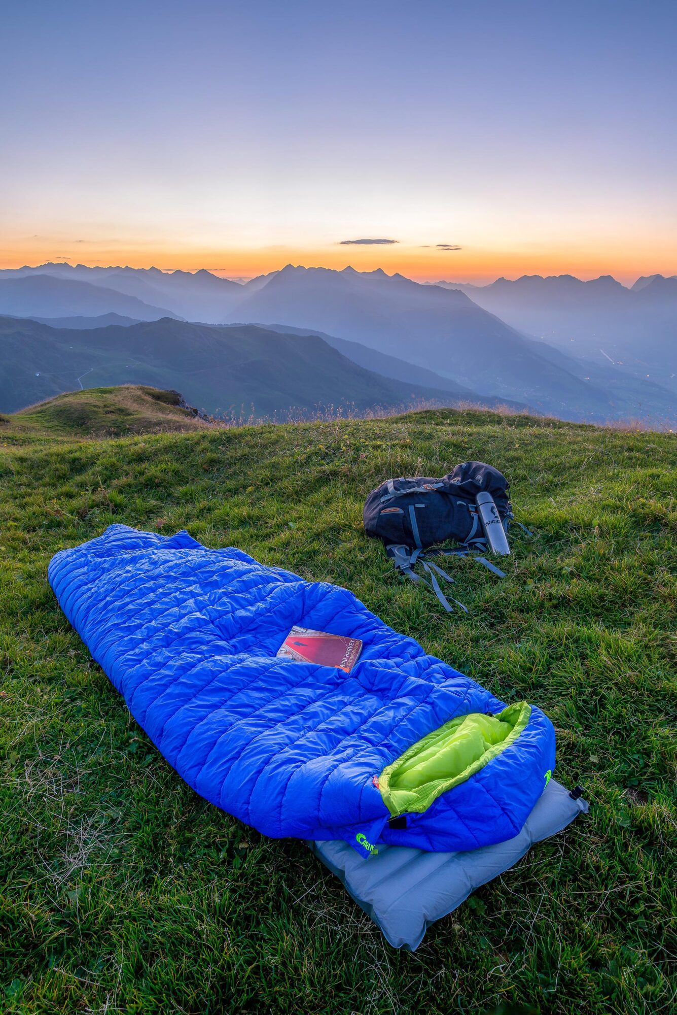 sleeping bag on a mountain